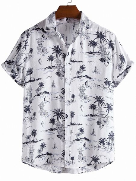 men palm tree and pineapple print shirt b8vq#, White;black