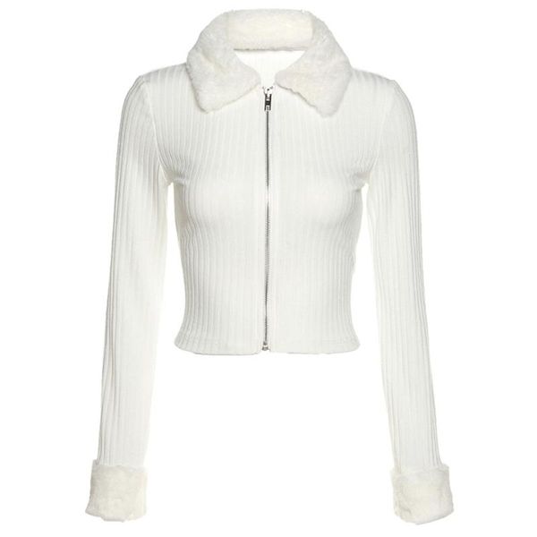 women plush patchwork long sleeve jacket zip up lapel collar sweater coat solid color slim fit ribbed knitwear crop top, Black;brown
women plush patchwork long sleeve jacket zip up lapel collar sweater coat solid color slim fit ribbed knitwear crop top, Black;brown