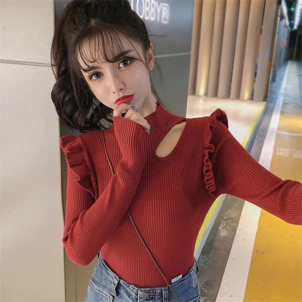 2020 autumn winter ruffles high neck sweater women long sleeve slim knit pullover jumper fashion knitwear, White;black
2020 autumn winter ruffles high neck sweater women long sleeve slim knit pullover jumper fashion knitwear, White;black