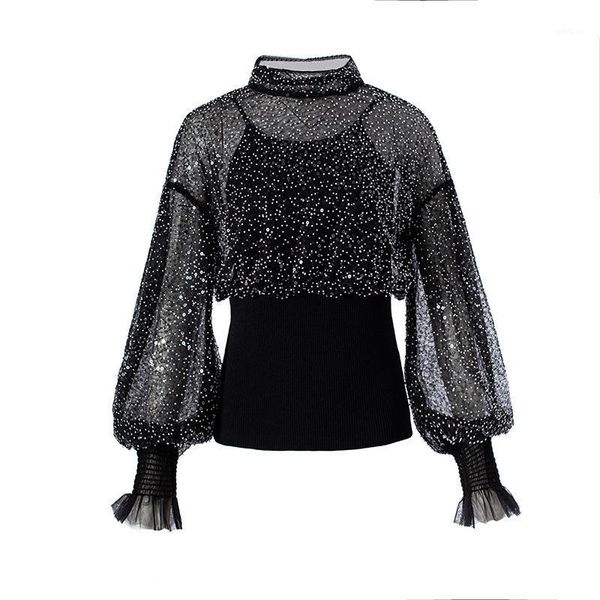 heavy industry nail beads sequins knitting splicing mesh perspective, White;black