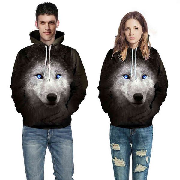 men's nnd women's sweatshirts 2022 wolf 3d digital printing loose large couple hoodie for men and women, Black 
men's nnd women's sweatshirts 2022 wolf 3d digital printing loose large couple hoodie for men and women, Black