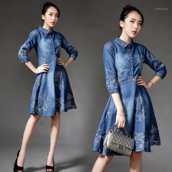 summer style women denim dress women clothes vintage half sleeve long embroidery slim dresses plus size vestidos de festa1, Black;gray
summer style women denim dress women clothes vintage half sleeve long embroidery slim dresses plus size vestidos de festa1, Black;gray
