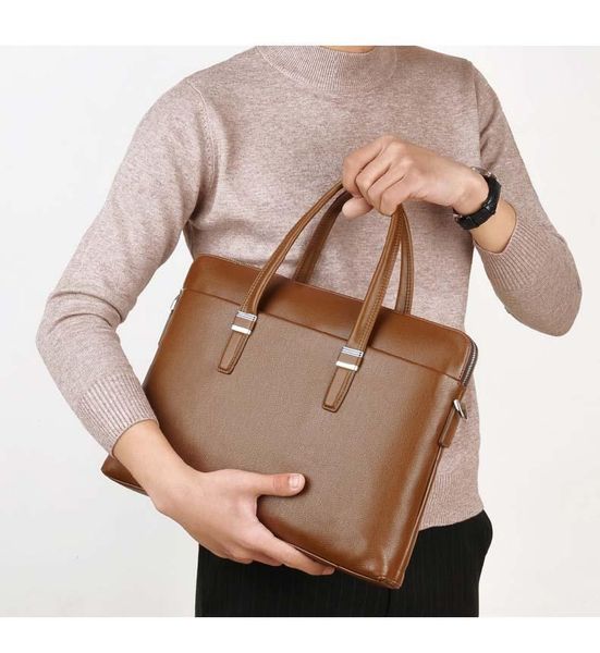 leather bison denim genuine leather business 14\" laphandbag zipper crossbody bag cowhide men's messenger bags n2774