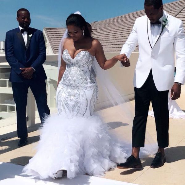 fabulous mermaid lace wedding dresses sweetheart neck bridal gowns plus size tiered sweep train tulle vestido de novia, White
fabulous mermaid lace wedding dresses sweetheart neck bridal gowns plus size tiered sweep train tulle vestido de novia, White