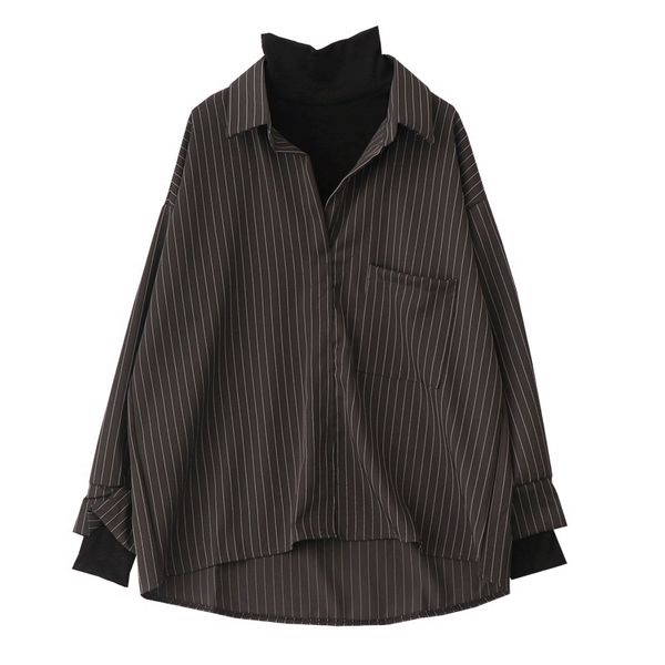 2021 new false two pieces set high collar woman dark shirt from vintage to fall 69w5, White
2021 new false two pieces set high collar woman dark shirt from vintage to fall 69w5, White