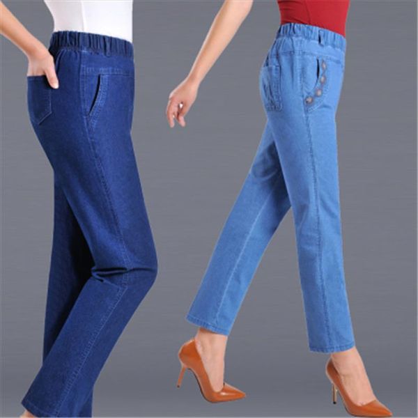 middle aged and elderly women trousers high waist large size jeans summer thin section elastic waist spring straight pants g1368, Black;white
middle aged and elderly women trousers high waist large size jeans summer thin section elastic waist spring straight pants g1368, Black;white
