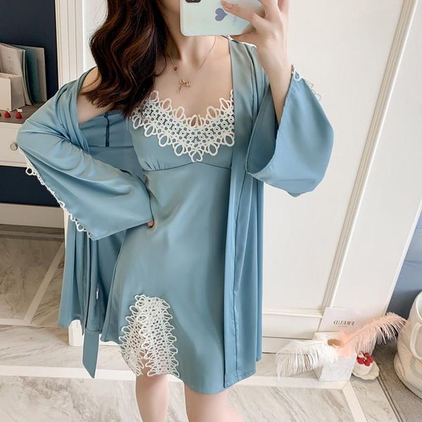 2pcs women kimono robe gown suit satin lace trim sleepwear v-neck backless nightdress summer bathrobe home clothes, Black;red
2pcs women kimono robe gown suit satin lace trim sleepwear v-neck backless nightdress summer bathrobe home clothes, Black;red