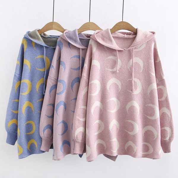 girl moon print hooded sweater women hooded collar college sweet style computer knitted sweater ruched casual female 2020 spring1, White;black 
girl moon print hooded sweater women hooded collar college sweet style computer knitted sweater ruched casual female 2020 spring1, White;black