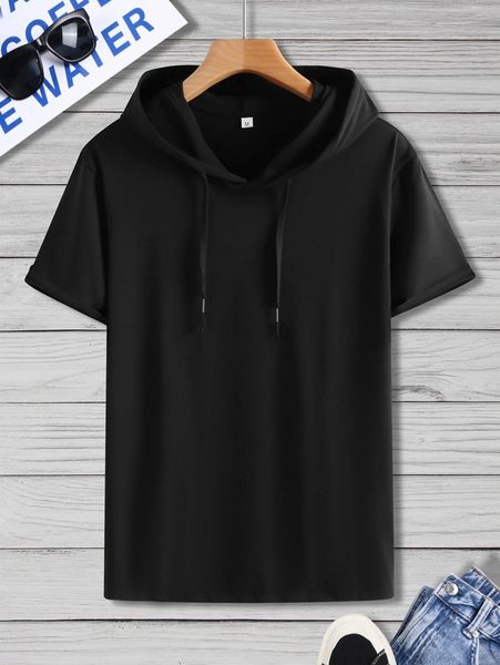 men solid drawstring hooded tee n6b0#, White;black
men solid drawstring hooded tee n6b0#, White;black