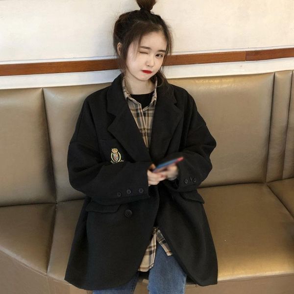 new arrival autumn women's clothing loose college-style temperament long-sleeved blazer jacket, White;black
new arrival autumn women's clothing loose college-style temperament long-sleeved blazer jacket, White;black