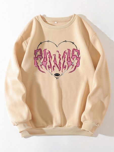 heart and letter graphic thermal lined sweatshirt k3w4#, White;black 
heart and letter graphic thermal lined sweatshirt k3w4#, White;black