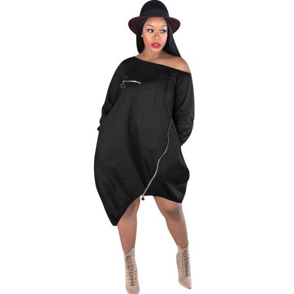 h1108 oblique shoulder strap zipper irregular lantern dress dress plus size womens clothing, White;black
h1108 oblique shoulder strap zipper irregular lantern dress dress plus size womens clothing, White;black