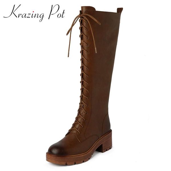 krazing pot 2021 winter new boots real cow leather vintage cross-tied round toe thick high heel zipper dress knee-high boots l39, Black
krazing pot 2021 winter new boots real cow leather vintage cross-tied round toe thick high heel zipper dress knee-high boots l39, Black