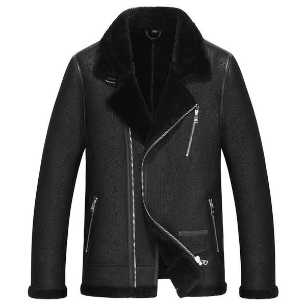 men's leather & faux the haining fur with thick wool coat motorcycle jacket, Black
men's leather & faux the haining fur with thick wool coat motorcycle jacket, Black