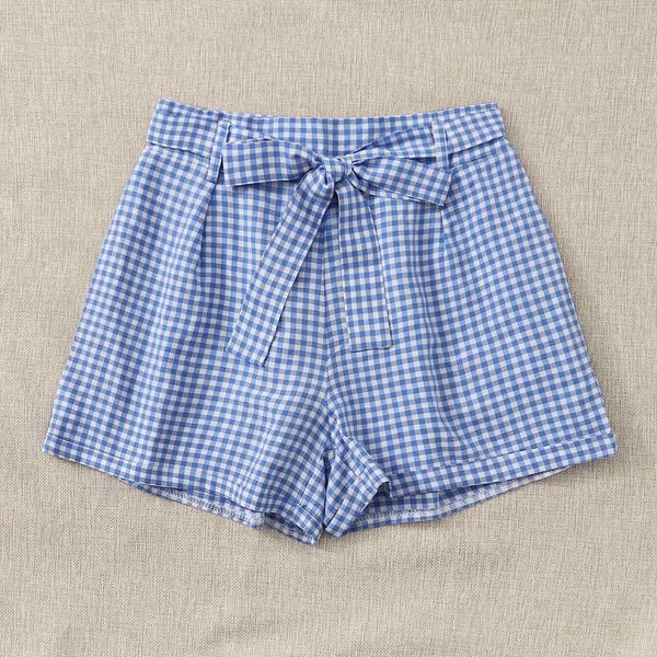 2020 summer new casual women's shorts loose fashion plaid pants, White;black