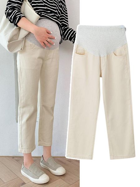 maternity bottoms pregnant women's trousers spring wear fashion jeans nine straight pants autumn and winter tide, White 
maternity bottoms pregnant women's trousers spring wear fashion jeans nine straight pants autumn and winter tide, White