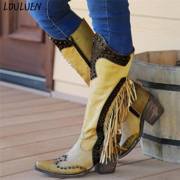 louluen 2020 boots roman laarzen bottes mujer vintage women's tassel square head low-heeled western rodeo slip-on comfy boots, Black
louluen 2020 boots roman laarzen bottes mujer vintage women's tassel square head low-heeled western rodeo slip-on comfy boots, Black