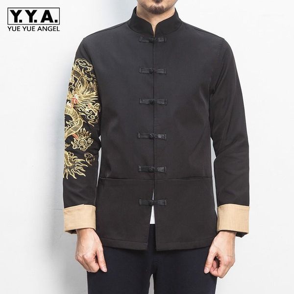 men's jackets chinese vintage mens buttons stand collar jacket retro dragon embroidery slim fit coat plus size 5xl male outerwear coats, Black;brown
men's jackets chinese vintage mens buttons stand collar jacket retro dragon embroidery slim fit coat plus size 5xl male outerwear coats, Black;brown