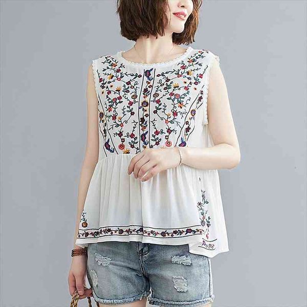 summer vintage floral embroidery cotton blouse women sleeveless ruffle see through black blouses vetement femme, White
summer vintage floral embroidery cotton blouse women sleeveless ruffle see through black blouses vetement femme, White