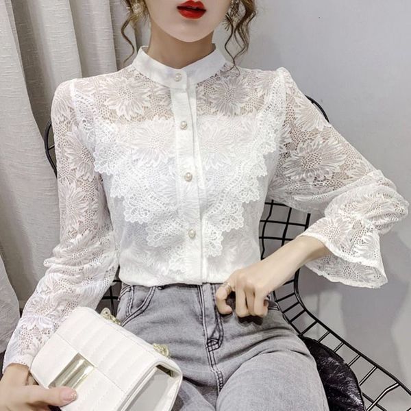 2021 elegant floral embroidery petal lace women's blouses new transparent solid office shirt e6l8, White
2021 elegant floral embroidery petal lace women's blouses new transparent solid office shirt e6l8, White