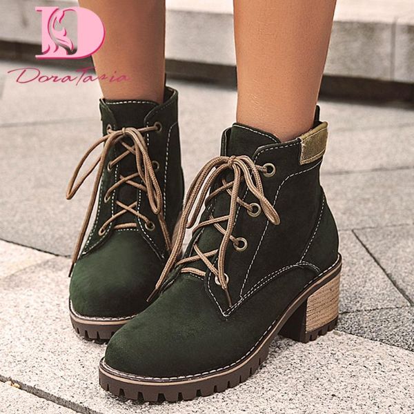doratasia big size 43 fashion 2020 square heels outdoor autumn winter shoes women ankle boots female, Black