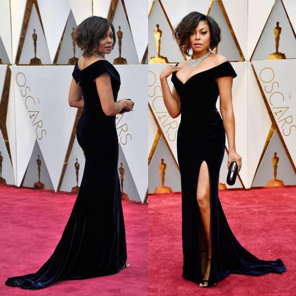 setwell off the shoulder mermaid evening dresses short sleeves high split floor length sweep train prom party gowns, Black;red
setwell off the shoulder mermaid evening dresses short sleeves high split floor length sweep train prom party gowns, Black;red