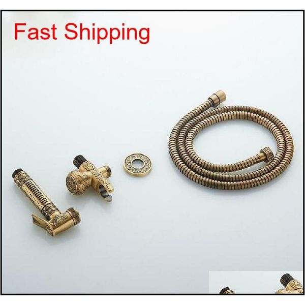 wholesale and retail antique brass bathroom bidet faucet flower carved toilet clearing hand shower mop faucet qylqii bdenet