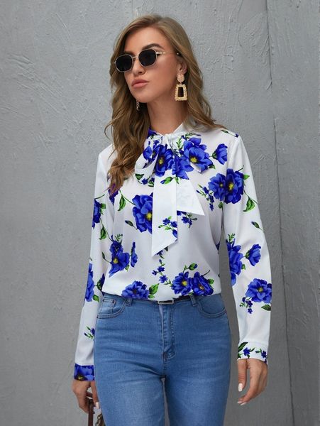 tie neck floral v0ej#, White