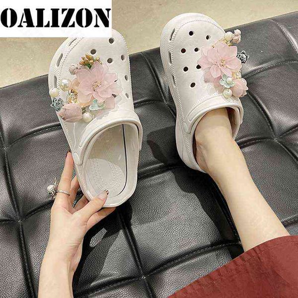 fashion hollow sandals new brand women slippers 2022 summer flip flops flower flats mules shoes slingback cozy slides zapatos y220221, Black
