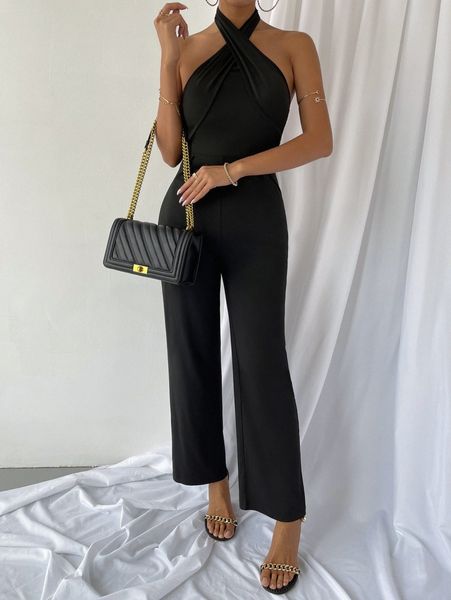 open back halter neck jumpsuit e64k#, White
open back halter neck jumpsuit e64k#, White