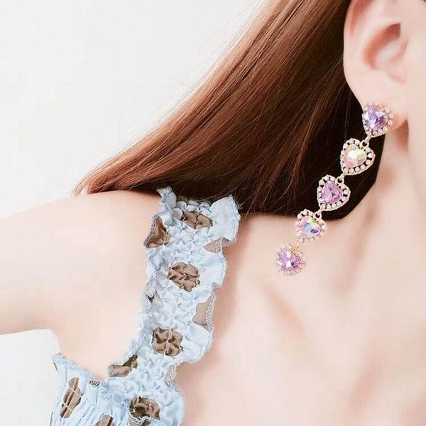 Korean New Fashion Love Heart Rhinestone Long Crystal For Women Pink Purple Dangle Earrings, Silver
Korean New Fashion Love Heart Rhinestone Long Crystal For Women Pink Purple Dangle Earrings, Silver