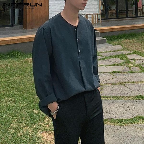 men's casual shirts men solid color shirt round neck loose cotton long sleeve blouse button streetwear vintage camisa masculina inceru, White;black
men's casual shirts men solid color shirt round neck loose cotton long sleeve blouse button streetwear vintage camisa masculina inceru, White;black