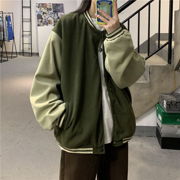 2021 new springtime newcomers splicing a baseball uniform loose green chartered jacket hip f9or, White;black
2021 new springtime newcomers splicing a baseball uniform loose green chartered jacket hip f9or, White;black