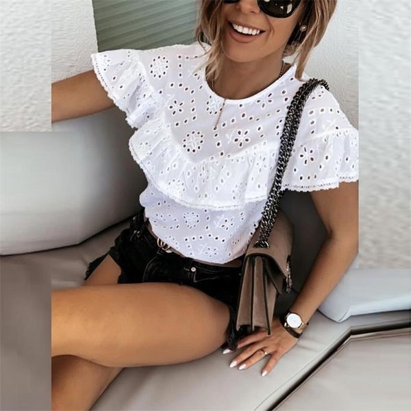 wildpinky elegant white o-neck shirt ruffles hollow out embroidery feminine blouse women short sleeve summer female y200622
wildpinky elegant white o-neck shirt ruffles hollow out embroidery feminine blouse women short sleeve summer female y200622