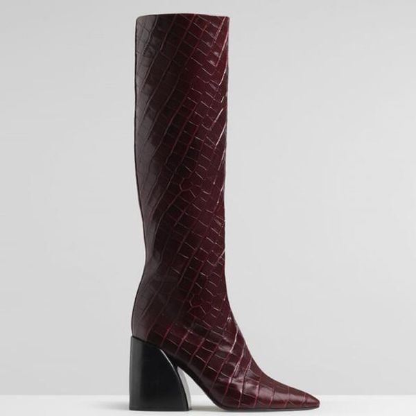 boots dipsloot woman burgundy black brown crocodile leather tube long chunky heels pointed toe knee high knight
boots dipsloot woman burgundy black brown crocodile leather tube long chunky heels pointed toe knee high knight