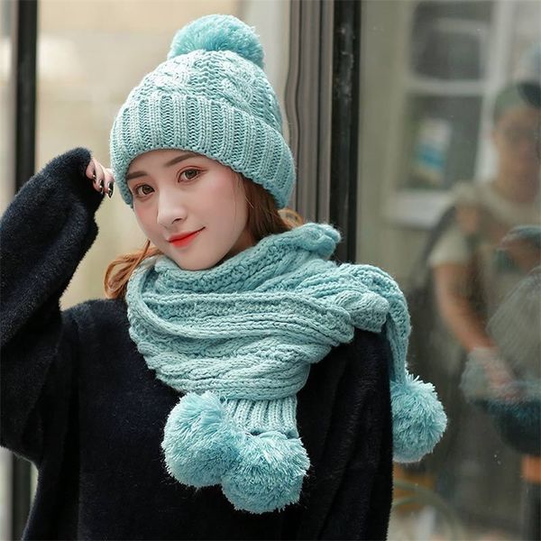 three pom poms ball winter hat scarf set for women kitted winter hats set thicken solid pink scarf for girls thicken beanies 201215, Blue;gray
three pom poms ball winter hat scarf set for women kitted winter hats set thicken solid pink scarf for girls thicken beanies 201215, Blue;gray