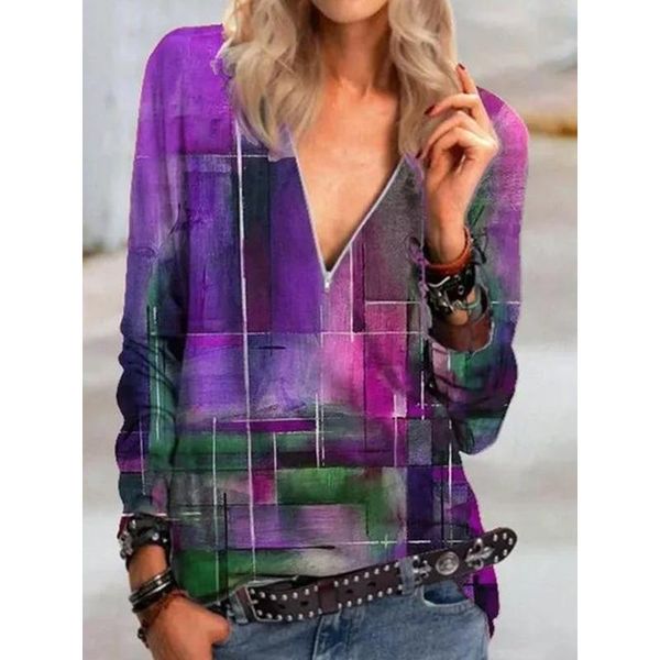 womens autumn and spring lightweight casual zipper v neck blouses comfort geometric printing tunics long sleeve chic t-shirts, White
womens autumn and spring lightweight casual zipper v neck blouses comfort geometric printing tunics long sleeve chic t-shirts, White
