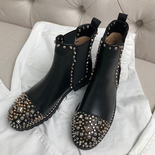 designer shoes 2018 ankle boots woman rivet rhinestone round toe heel boots woman fashion chelsea boots, Black
designer shoes 2018 ankle boots woman rivet rhinestone round toe heel boots woman fashion chelsea boots, Black