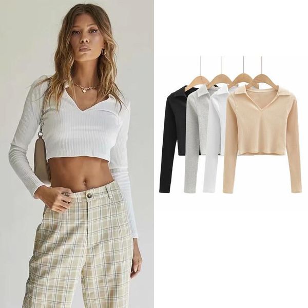 women's sweaters autumn summer women fashion solid long-sleeve turn down collar short elastic knitted crop steet sweater, White;black
women's sweaters autumn summer women fashion solid long-sleeve turn down collar short elastic knitted crop steet sweater, White;black