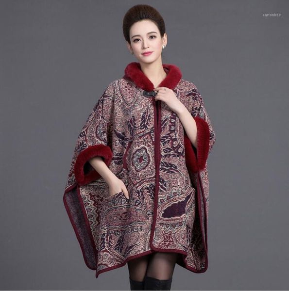 women's cape 2021 autumn winter women faux fur collar shawl cardigan printed knit sweater poncho r3291, Black
women's cape 2021 autumn winter women faux fur collar shawl cardigan printed knit sweater poncho r3291, Black