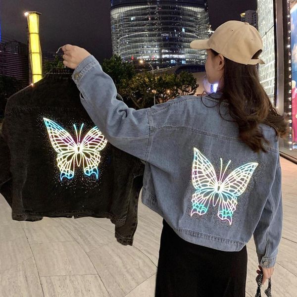 women's jackets print reflective loose short denim jacket women vintage streetwear long sleeve jean coat korean fashion spring outwear, Black;brown
women's jackets print reflective loose short denim jacket women vintage streetwear long sleeve jean coat korean fashion spring outwear, Black;brown