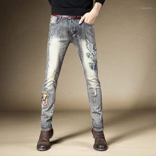 men's jeans men ripped tiger eagle embroidery straight pants slim fit vintage streetwear young denim trousers1, Blue
men's jeans men ripped tiger eagle embroidery straight pants slim fit vintage streetwear young denim trousers1, Blue