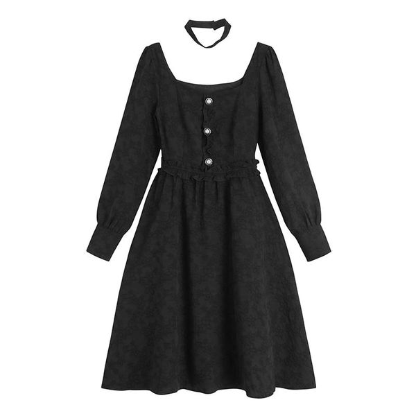 women's dress high-waisted jacquard black new square neck long sleeve loose fit fashion tide spring 2021, Black;gray
women's dress high-waisted jacquard black new square neck long sleeve loose fit fashion tide spring 2021, Black;gray