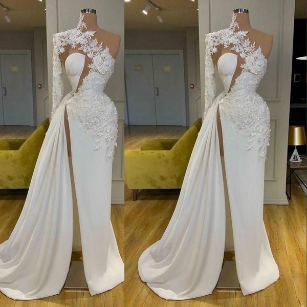 2021 arabic dubai evening dresses one shoulder lace appliques flowers beads long sleeve split prom dress red carpet formal party gowns, Black;red
2021 arabic dubai evening dresses one shoulder lace appliques flowers beads long sleeve split prom dress red carpet formal party gowns, Black;red