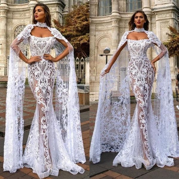 2021 lace mermaid wedding dresses with cape shawl high neck full appliqued bridal gowns elegant wedding dress robes de mariée, White
2021 lace mermaid wedding dresses with cape shawl high neck full appliqued bridal gowns elegant wedding dress robes de mariée, White