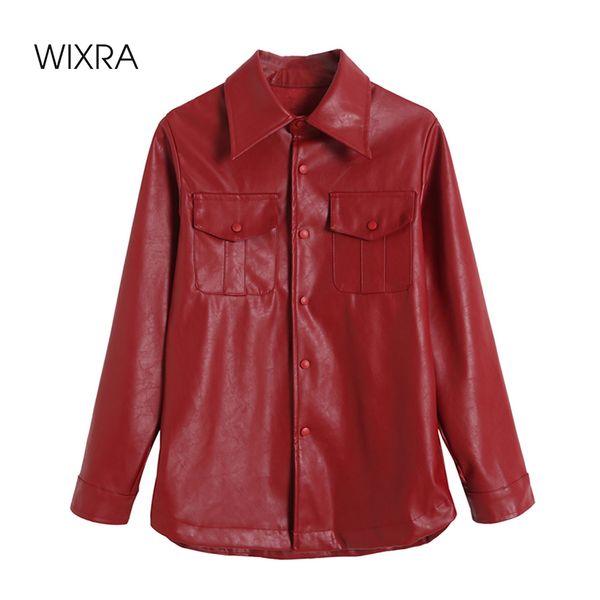 wixra vintage red faux leather jackets lady stylish straight loose pockets womens autumn buttons pu high street coats 201030, Black
wixra vintage red faux leather jackets lady stylish straight loose pockets womens autumn buttons pu high street coats 201030, Black