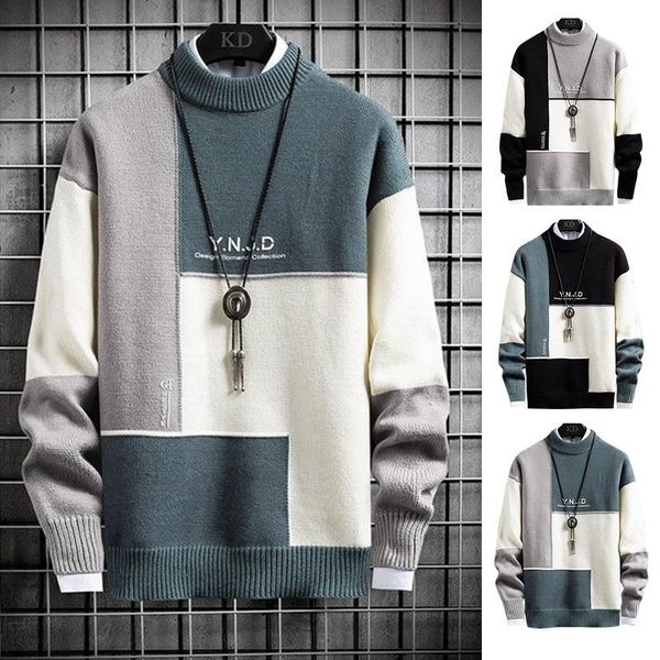 men's sweaters 2021 winter men turtleneck sweater casual loose pullover fashion stitching contrast knitted clothes, White;black
men's sweaters 2021 winter men turtleneck sweater casual loose pullover fashion stitching contrast knitted clothes, White;black