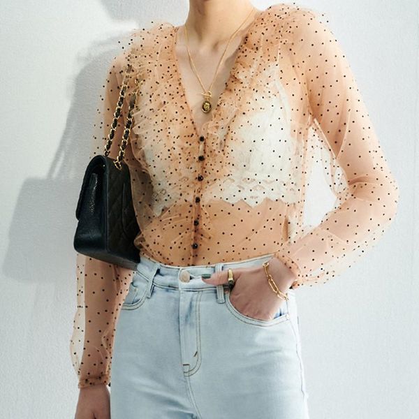 women's blouses & shirts polka dot lace women's shirt 2021 summer ladies mesh single-breasted see through blouse ruffled v-neck an, White
women's blouses & shirts polka dot lace women's shirt 2021 summer ladies mesh single-breasted see through blouse ruffled v-neck an, White