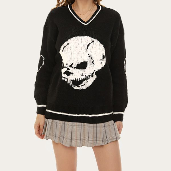 womens v-ne vest skull printed sweater loose casual knitted comfortable street retro autumn winter jaets, Black
womens v-ne vest skull printed sweater loose casual knitted comfortable street retro autumn winter jaets, Black