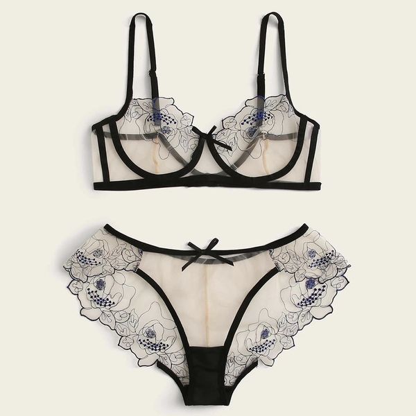 bra set embroidery flowers perspective lace mesh oversized lingerie underwear set women bralette transparent bra panty set c1212, Black;white
bra set embroidery flowers perspective lace mesh oversized lingerie underwear set women bralette transparent bra panty set c1212, Black;white